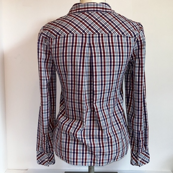 Tommy Hilfiger Red White Blue Plaid 1/2 Zip Pull Over Cotton Blouse Women’s XSTP - Picture 9 of 11